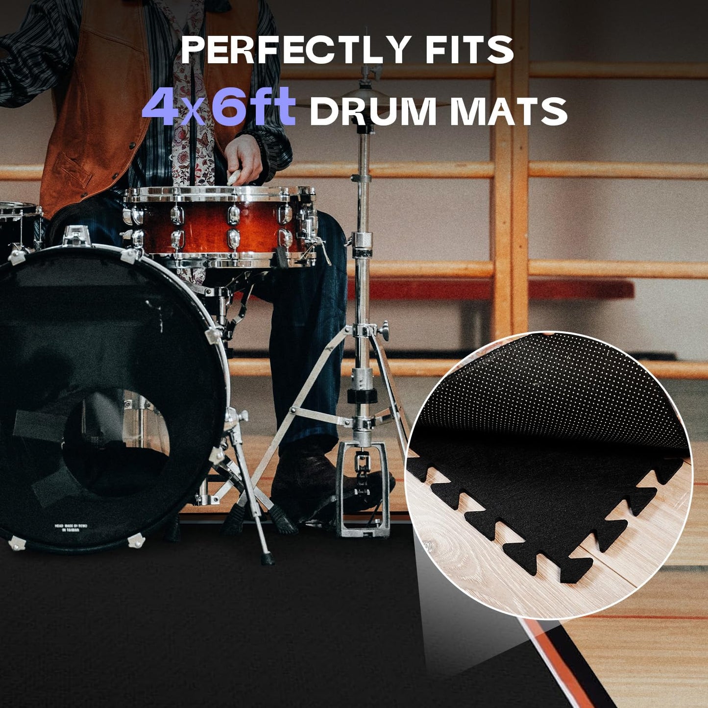 Starfavor Sound Absorbing Interlocking Floor Mats Pads 18 Pcs - Fits 4 * 6ft Drum Mats, 15.7" x 11.8" Anti-Vibration Sound Proof Puzzle Felt Padding - Protect Hardwood Floor
