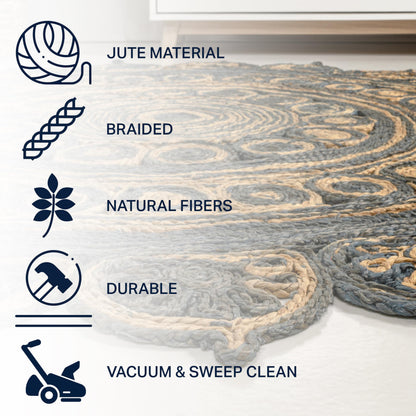 JONATHAN Y Flora Medallion Jute Blue/Natural 4' Round Indoor Area Rug, Bohemian, Contemporary, Easy-Cleaning for Living Room, Bedroom, Kitchen, Pet Friendly, Non-Shedding (RNF118A-4R)