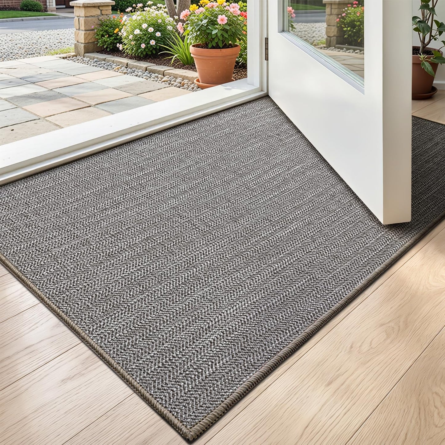 LUMI 17"x30" Ultra Thin Indoor Door Mat, Non-Slip Rubber Dirt Trapper