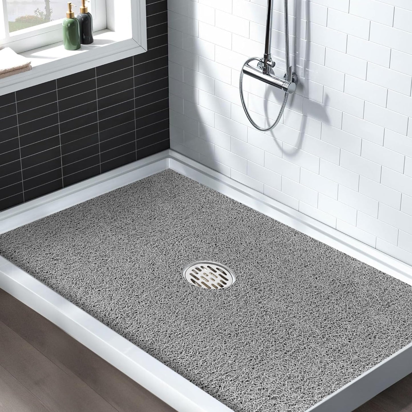 Extra Large Non Slip Shower Mat: 39.4x27.5 inch Loofah Shower Mat for Inside Shower with Drain Hole in Middle, Soft PVC Anti-Slip Shower Stall Mats for Bathroom,Wet Area, Quick Drying