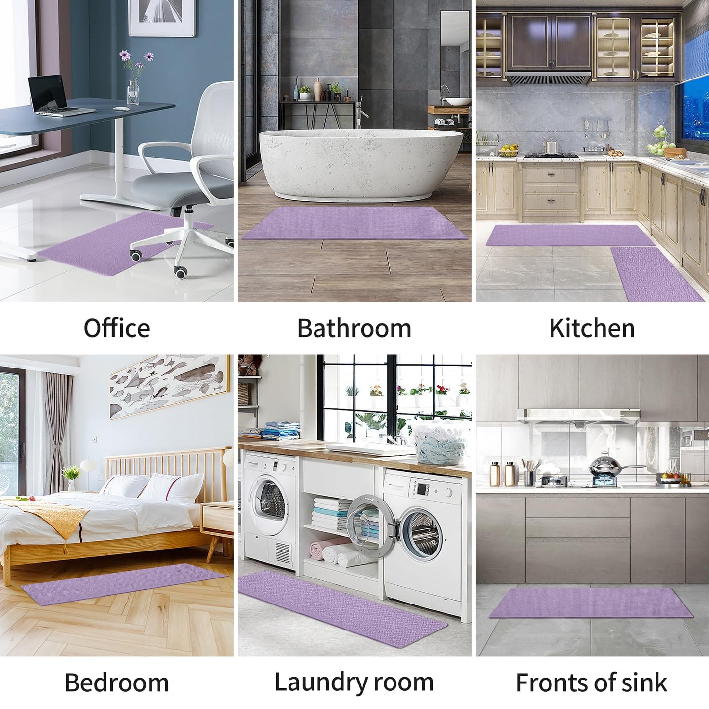 AUTODECO Kitchen Mats and Rugs Set of 2 - Cushioned Anti-Fatigue Kitchen Rug for Floor Washable 17"x29" +17"x59", Lightpurple