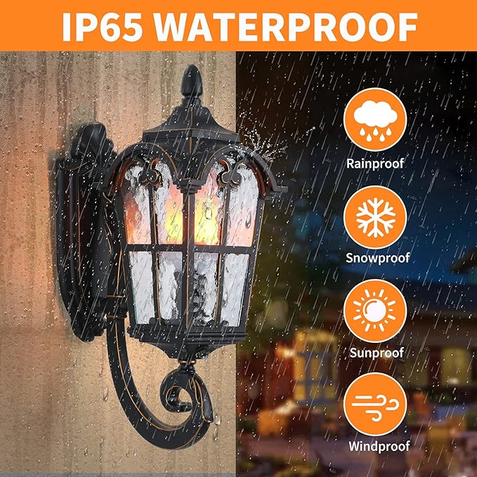 LONEDRUID Dusk to Dawn Sensor Outdoor Wall Light Fixtures Black Roman 17.71" H Exterior Wall Lantern Waterproof Sconce Porch Lights Wall Mount for House Garage Doorway, ETL Listed