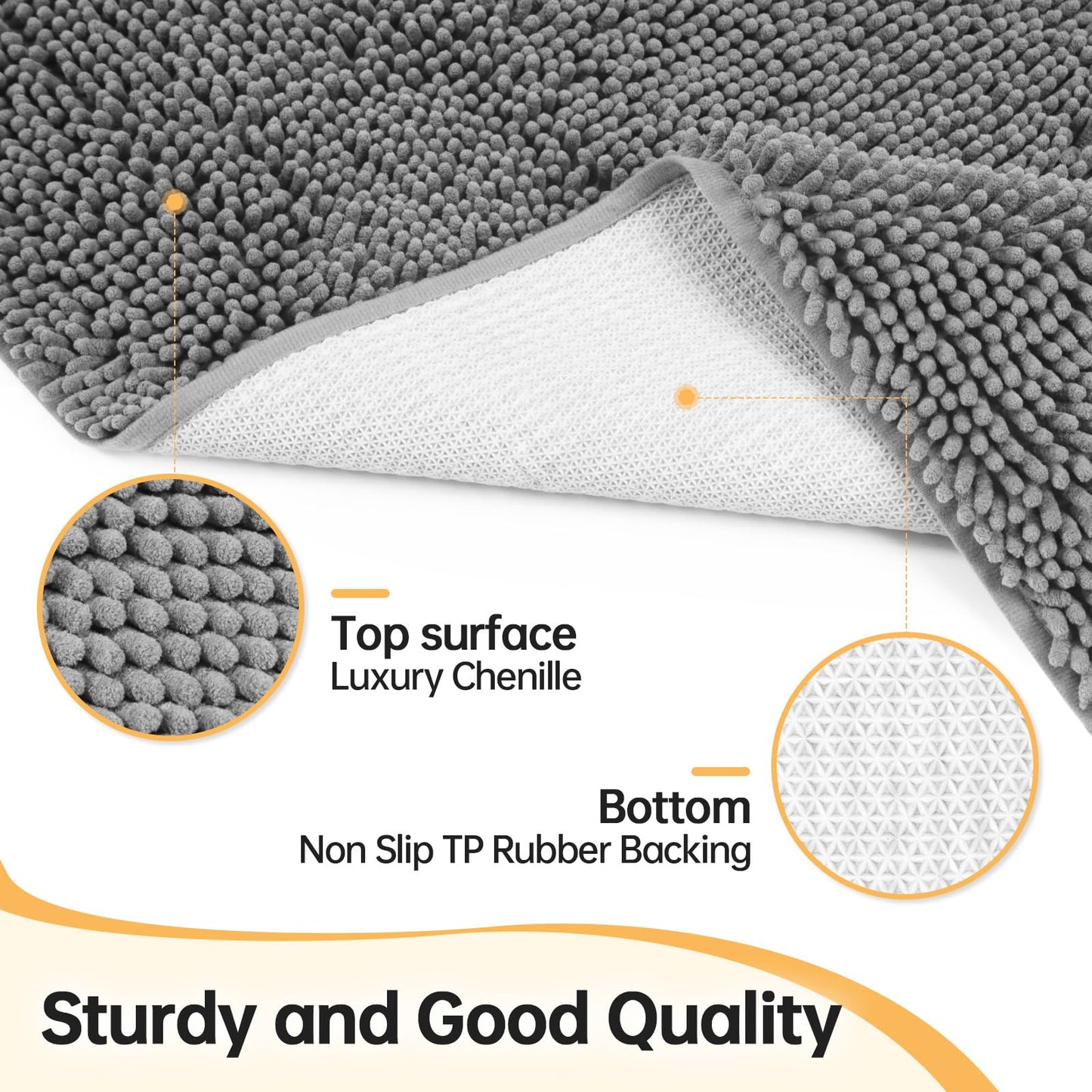 HOMEK Absorbent Dog Door Mat for Muddy Paws, 60" x 36" Chenille Indoor Mats for Entryway, Trap Dirt Front Door Mat Indoor Entrance Washable Non Slip Soft Light Grey