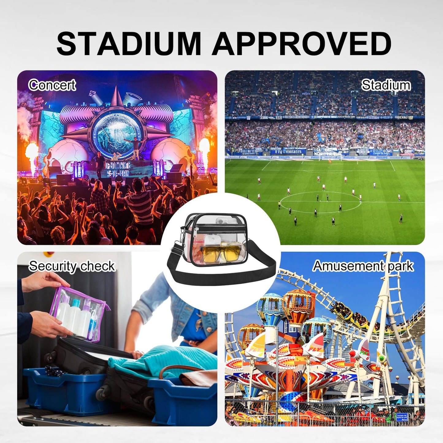 Clear Bag for Stadium Events Clear Sports Fan Handbags Purses with Adjustbale Strap for Concerts Festivals Game Day