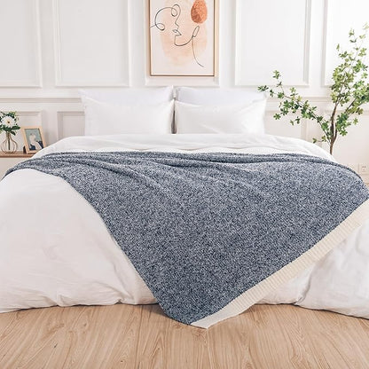 NEXHOME PRO Twin Size Soft Throw Blankets for Couch, Cozy Blankets Reversible Warm Knit Blanket for Women, Fuzzy Plush Lightweight Throws for Sofa, Bed, Picnic, Navy 60 x 80 inches