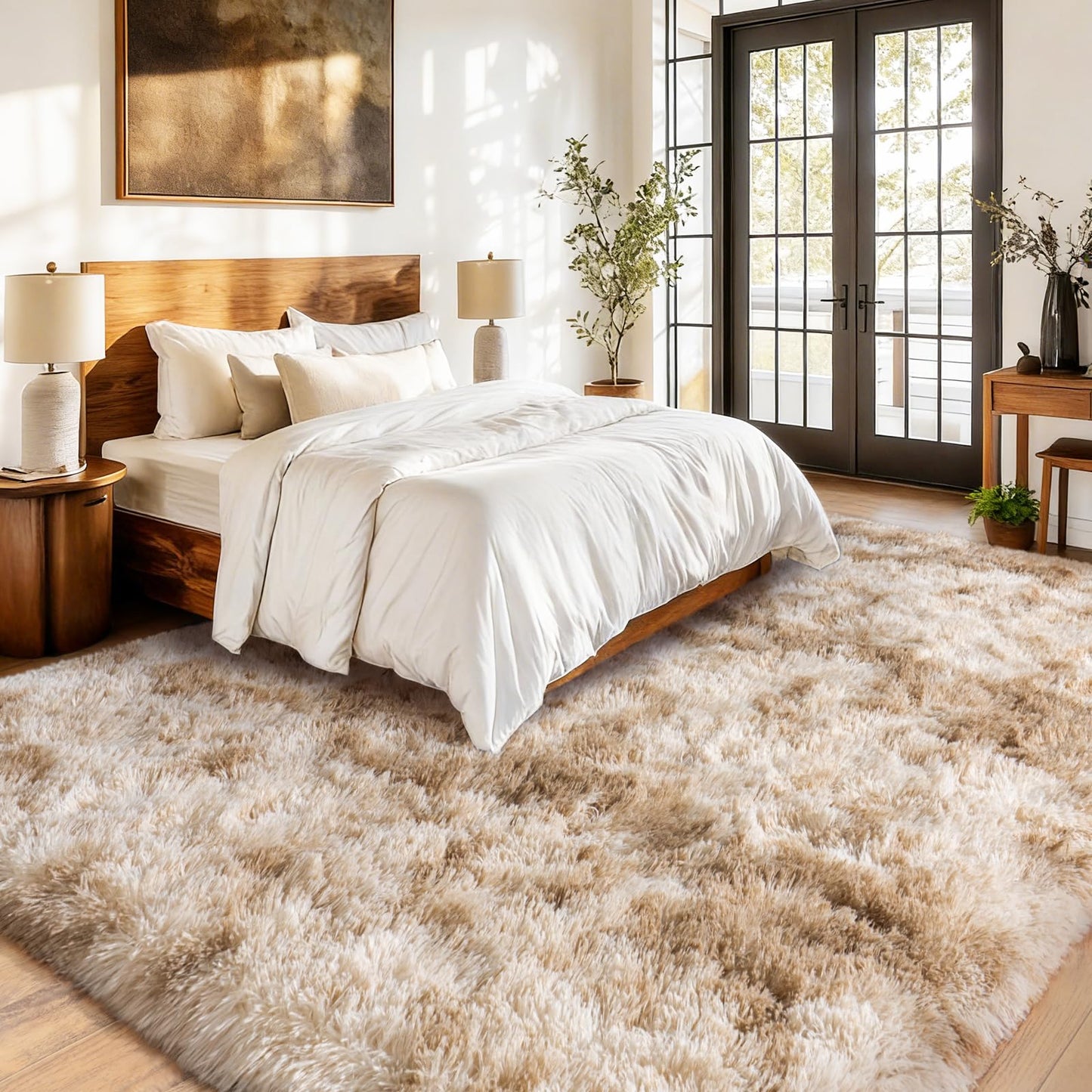 Upgrade Non-Slip Plush Rugs for Living Room, Soft Shaggy Carpets for Living Room, Fuzzy Rugs for Kids' Room, Perfect Decor for Modern Home Tie Dye Camel 6x9 Feet