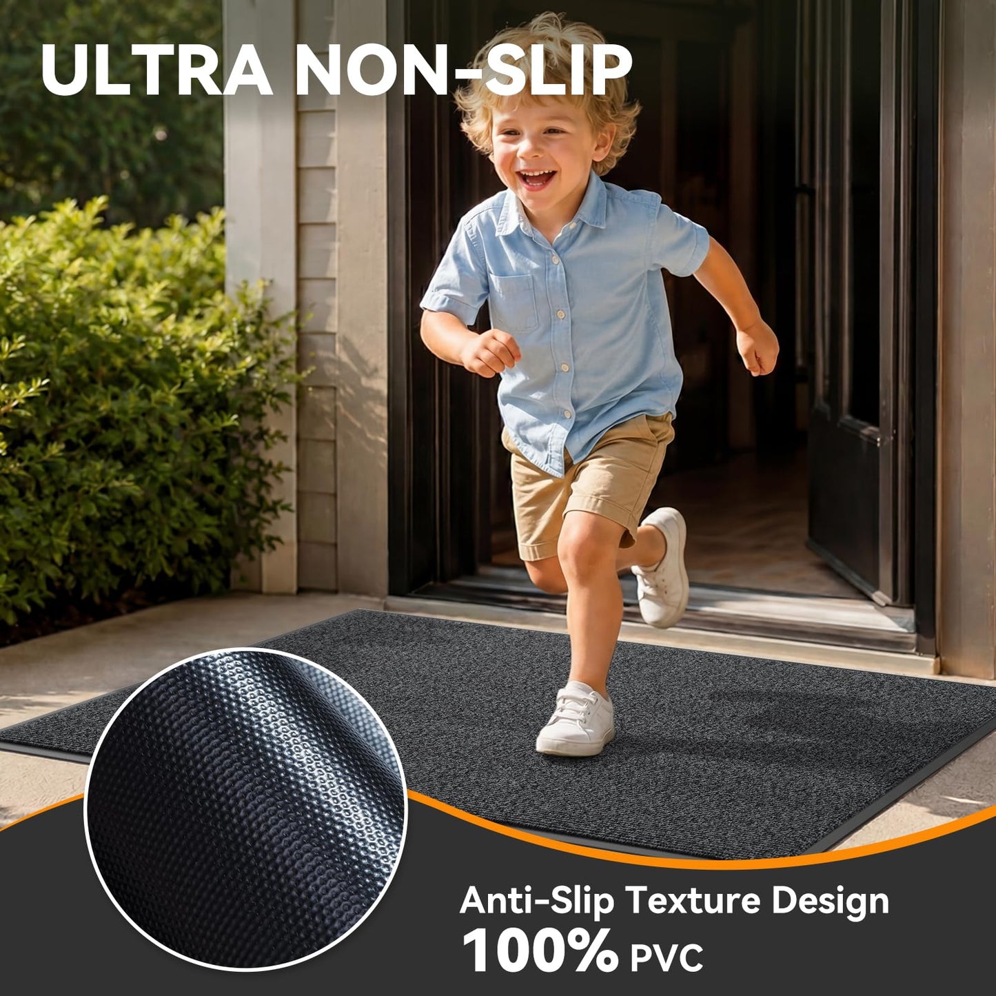 Quqei Front Door Mat Outside Entrance 31"x47", Heavy Duty Non Slip Doormat, Dirt Resistant Outdoor mat, Absorbent Welcome Mat for Front Door, Indoor, Entryway, Easy to Clean, Low Profile, Grey