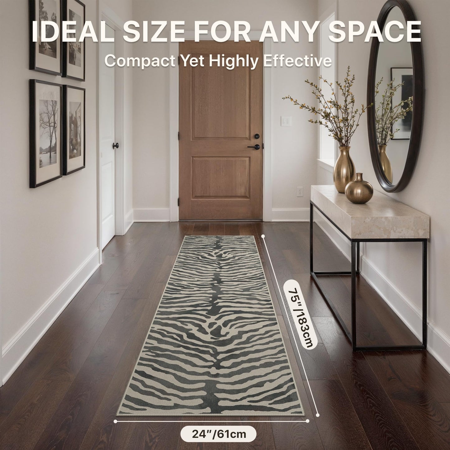 Bavni 2x6 Zebra Runners Rug for Hallways, Machine Washable Non Slip, Soft Print Animal Rugs for Entrance-Lightweight Low Pile Brown Carpet for Bedroom Kitchen and Corridor,Zebra