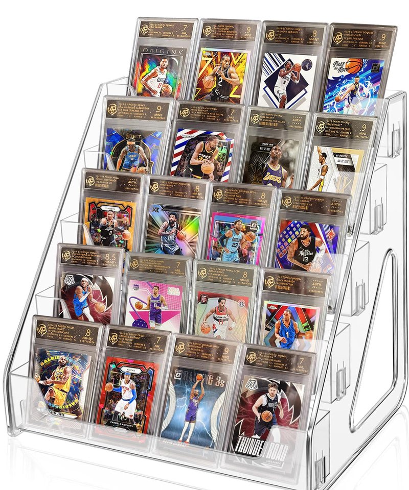 AMZALI Card Display Stand, 5 Tier Trading Card Display Case Acrylic Versatile Holder for Baseball Basketball Sports Graded Card Display Stand Tabletop for PSA BGS SGC Slabs