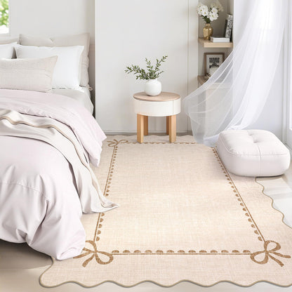 GarveeHome Scalloped Bow Rug for Living Room, Solid Beige Rug for Dorm, Washable Rugs 5x7 Soft Low Pile Non Slip Scalloped Rugs for Nursery College Bedroom Decor Kids Room Playroom