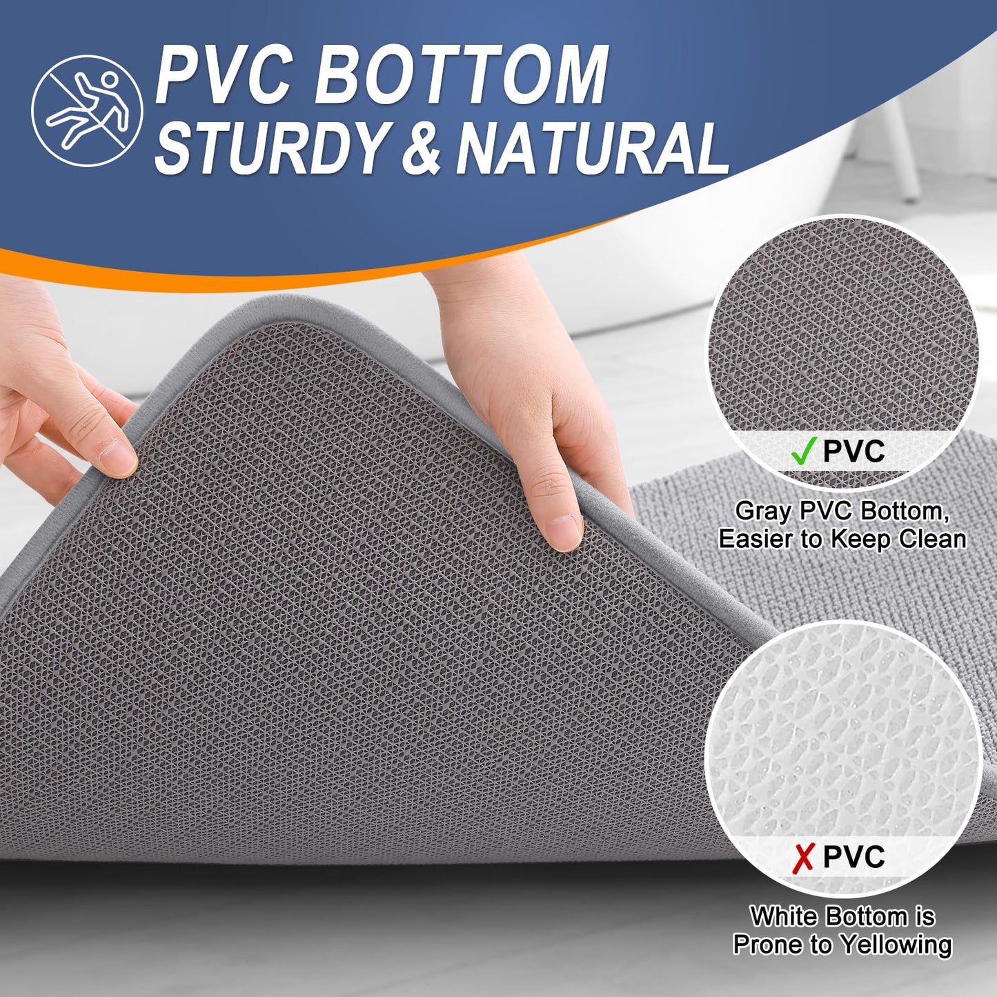 OLANLY Bathroom Rugs Sets 2 Piece, Soft Absorbent Memory Foam Bath Mats and U-Shaped Toilet Rug Set, Machine Washable Bath Mats for Bathroom, Home Decor Accessories (30"x20"+24"x20", Grey)
