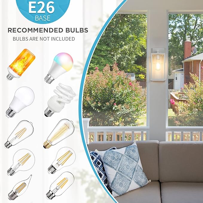 MAXvolador Outdoor Wall Sconce, Large Exterior Waterproof Wall Lantern Light Fixture, White Porch Lights Glass, Anti-Rust E26 Patio Lighting, 2 Pack