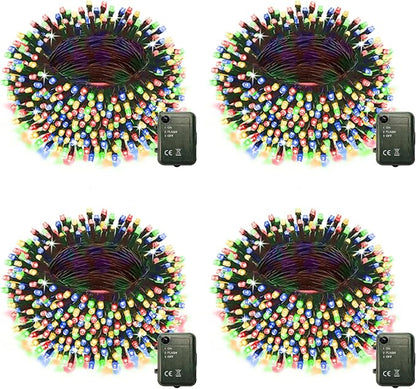 Colorful Battery Powered String Lights, 4 Pack Total 66.6 FT 200 LED String Fairy Lights Indoor Outdoor Christmas Decoration, Twinkle Fairy Light for Party Room Classroom Xmas Tree Party Decor