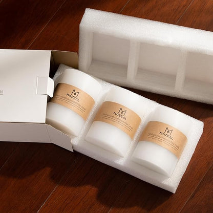 MOZEAL 3" x 4" Hand-Poured Unscented Candle,Dripless Pillar Candle Set of 3,Long Clean Burning,Approx 72 Hours Burn Time,Rustic Country Style,Wedding,Dinner,Christmas and Home Decor,Purple