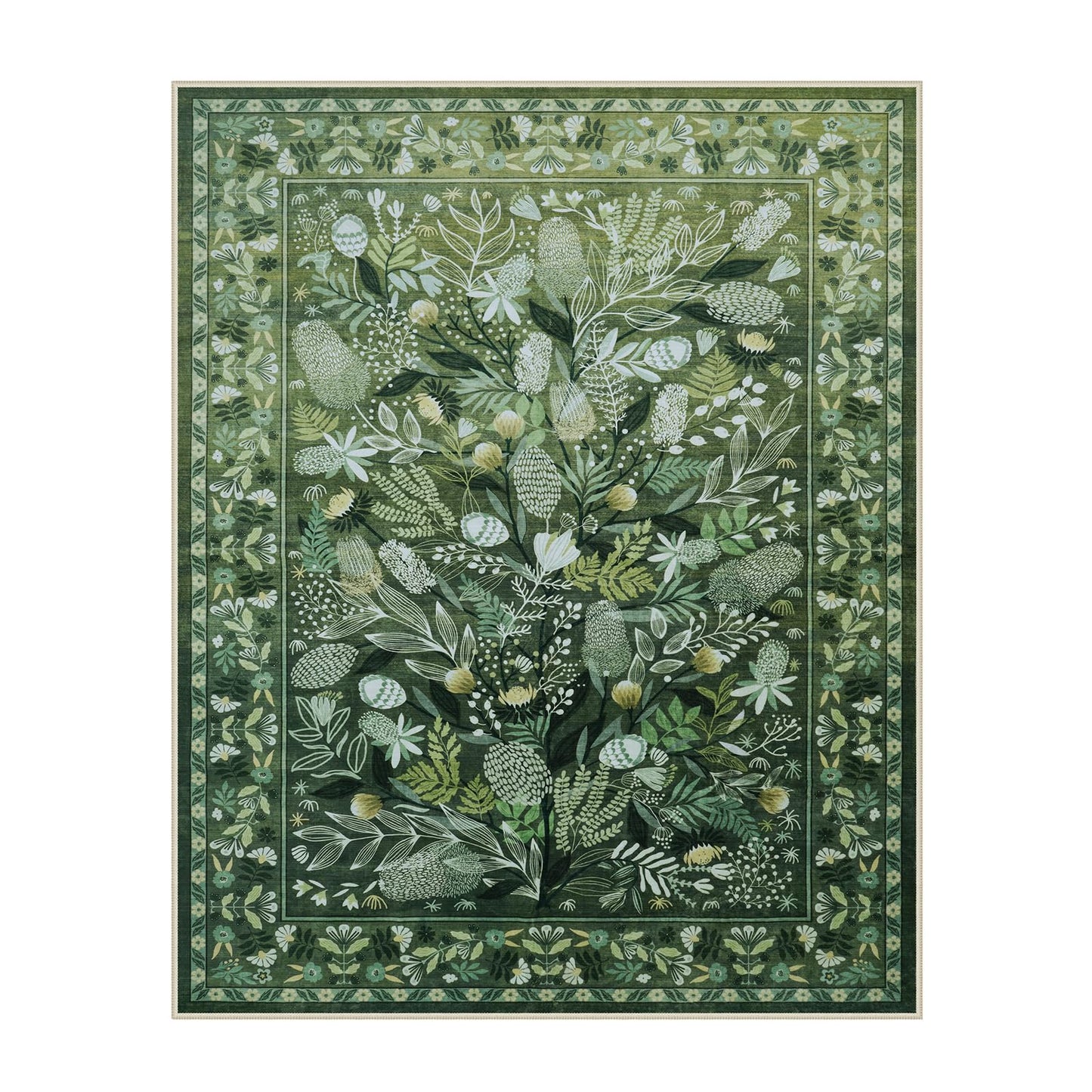 Anidaroel Green Large Area Rugs 8x10, Botanical Floral Washable Rug for Living Room, Soft Rugs for Bedroom Non-Slip Ultra-Thin Modern Rug Dining Room Mat Throw Carpet for Dorm Apartment
