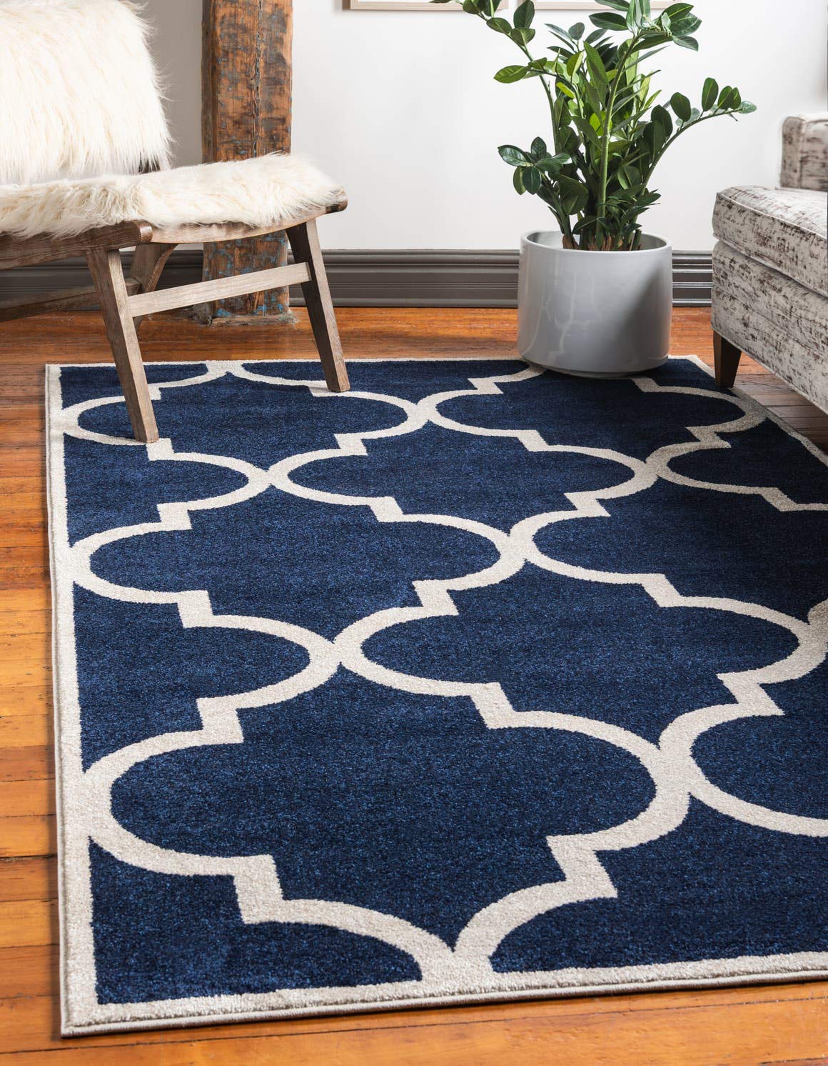 Unique Loom Trellis Collection Modern Morroccan Inspired with Lattice Design Area Rug, Rectangular 6' 0" x 9' 0", Navy Blue/Beige