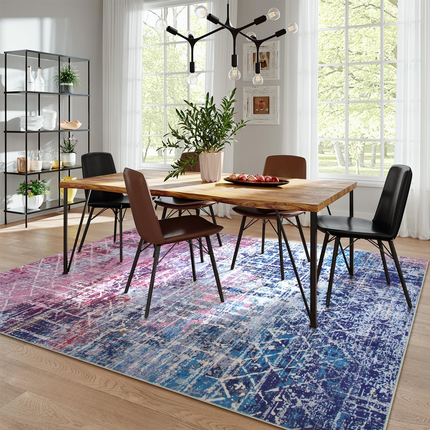 Zealude Boho Abstract Purple Pink Rugs for Bedroom Girls Kids, Washable 5x7 Preppy Colorful Area Rug for Living Dining Room, Non Slip Modern Pastel Carpet for Playroom Nursery Girls Room (5 x 7)
