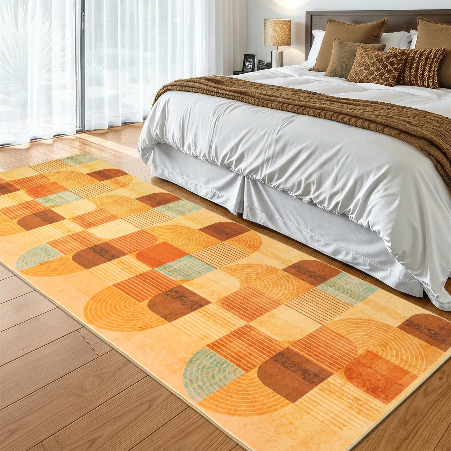 Ailyei 4x10 ft Wide Hallway Runner Rug, Soft Non Slip Washable Modern Geometric Kitchen Rugs, Wide Low-Pile Boho Floor Mat for Entrance, Bedroom, Entryway, Bathroom (Orange, 4x10 ft)