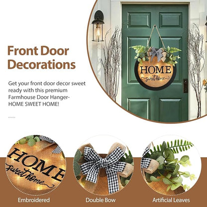 HOMCDALY Welcome Sign for Front Door, Door Wreaths for Front Door Outside, Farmhouse Welcome Wooden Door Hanger, Rustic Wall Door Sign, Seasonal Home Decorations (F-Black)