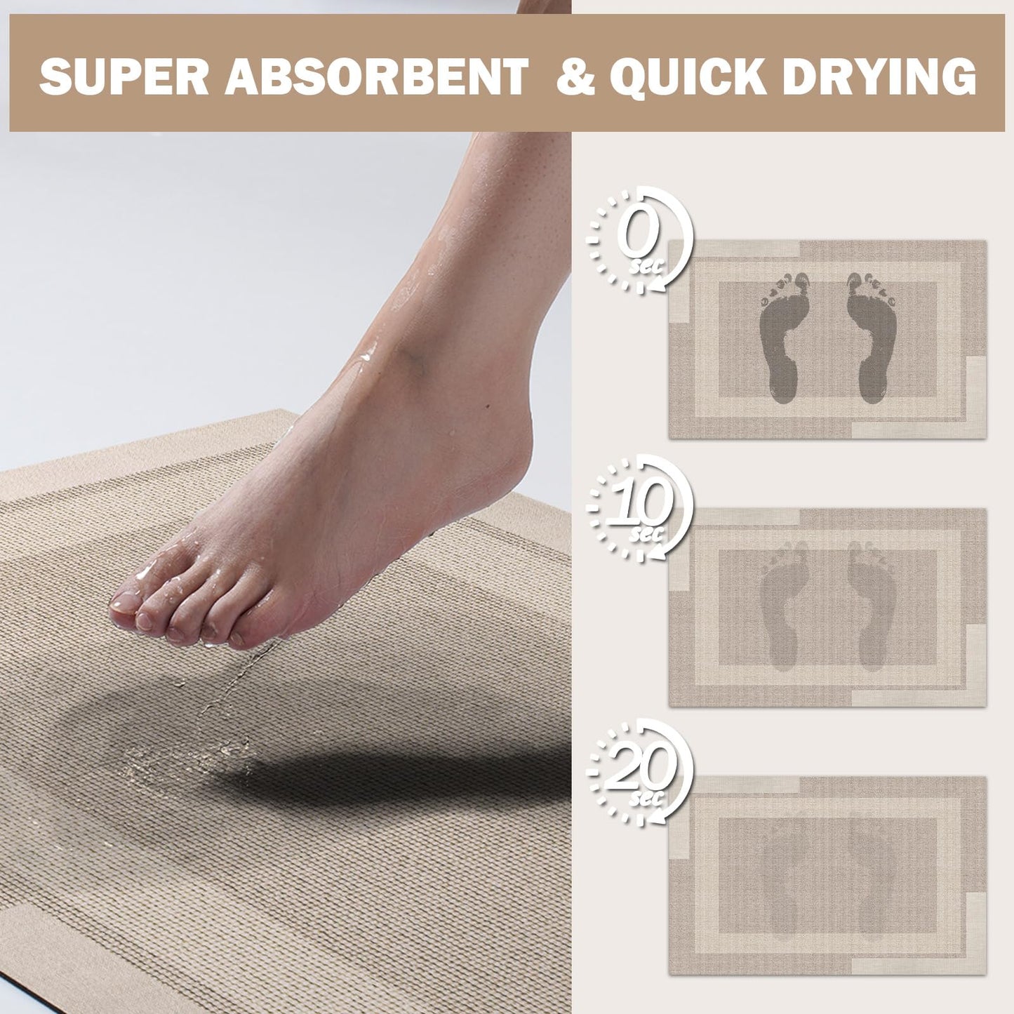 YDKGL Extra Long Non Slip Bathroom Runner Bath Mat, Rubber Backing Ultra Thin Bath Rug Fit Under Door Quick Dry Super Absorbent Washable Shower Mat for Bathroom Floor Bathtub Sink, Beige 24"x70"