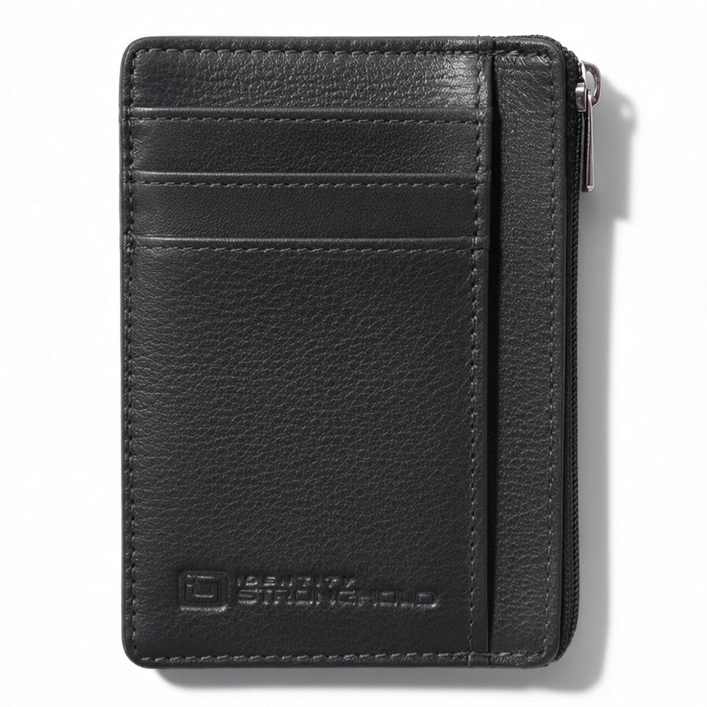 ID Stronghold RFID Front Pocket Wallet Mini Minimalist Wallet Slim Wallet Genuine Leather with Zipper, Small Black