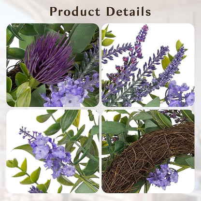 Lavender Wreath for Front Door Spring Summer Wreaths for Front Door, 22 Inch Doors Wreaths for Front Doors Outside All Season, Summer Wreath for Home Wall Window Party Wedding Decor Indoor Outdoor