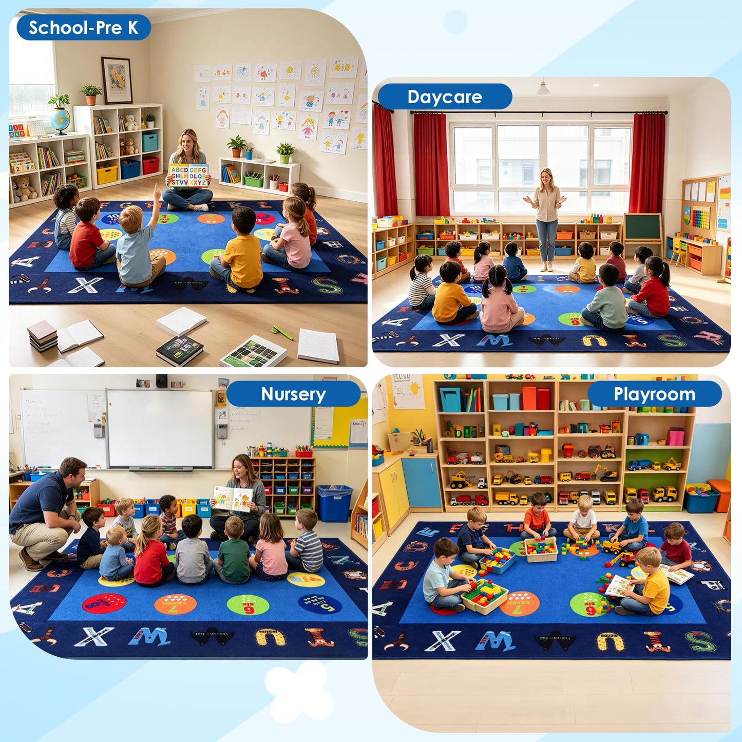 lotoo Classroom ABC Rug, Kids Rugs for Playroom, Preschool Educational Carpet for Learning Alphabet Animals Words Numbers, Kids Daycare Nursery Play Mat for Toddlers Children Bedroom School