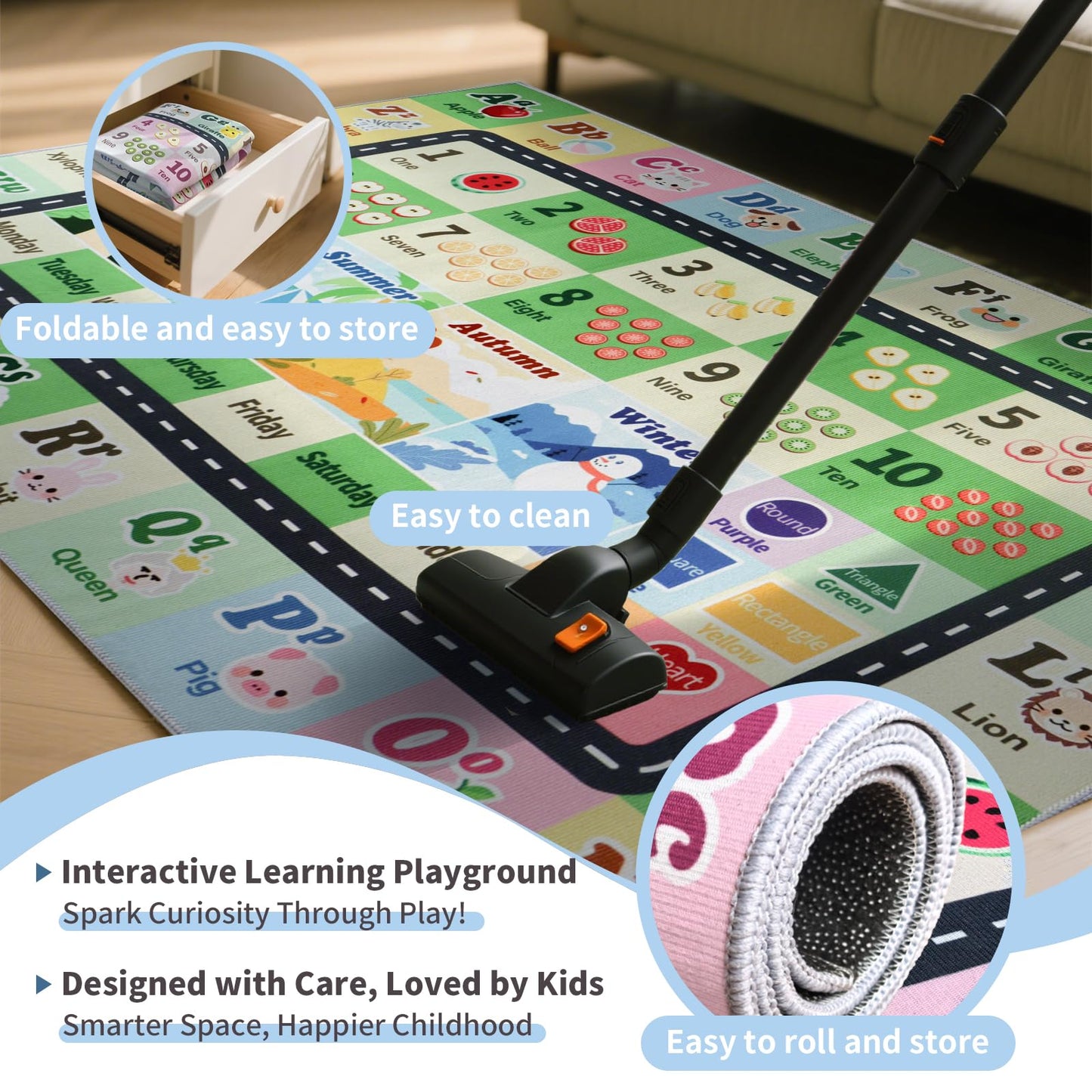 Kids ABC Rug for Playroom, Classroom Alphabet Area Carpet Playmat,Washable Toddler Mat for Baby Room,Play Room,Bedroom,Floor,Nursery (Green,3'x5')