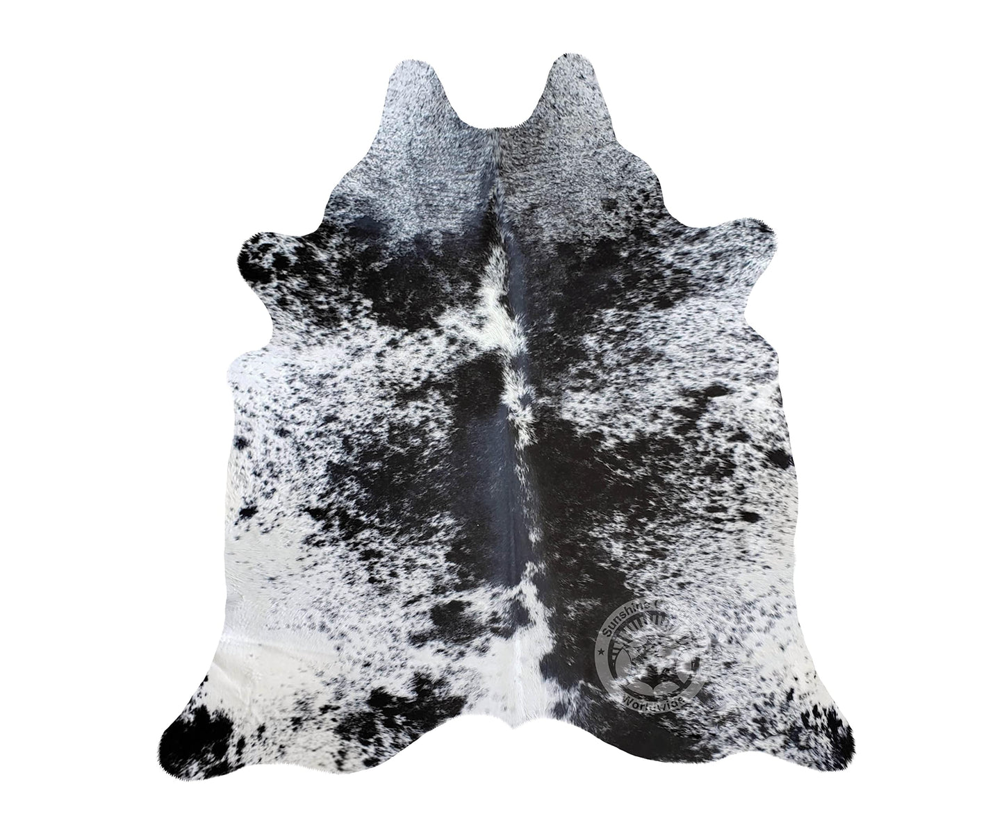 Sunshine Cowhides 100% Genuine Salt and Pepper Black and White Longhorn Cowhide Rug - Modern Style Animal Skin Rug & Floor Carpet for Living Room, Bedroom, Kitchen & More - Large (6x6-7ft)