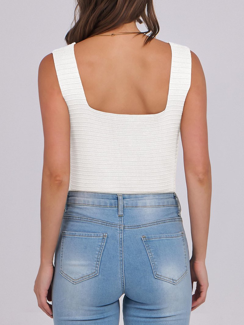 ANRABESS Tank Tops for Women 2026 Summer Square Neck Sleeveless Rib Knit Basic Slim Fit Shirts Casual Basic Workout Clothes White Large