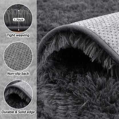 8x10 Area Rugs for Living Room, Ultra Soft Fluffy Large Shaggy Rug Carpet for Bedroom, Non-Slip Fuzzy Plush Rugs for Nursery Boys Girls Kids Room Modern Indoor Home Decor, Charcoal Grey