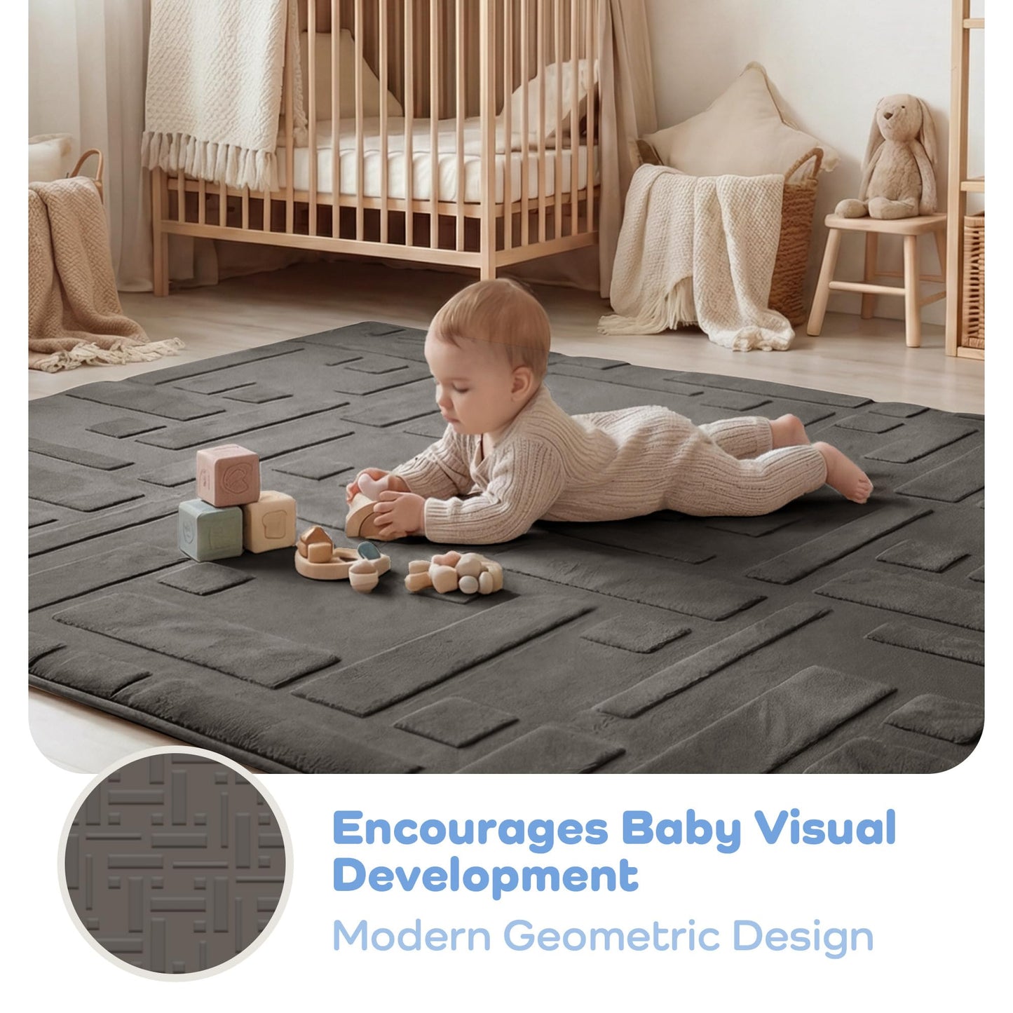 PaPaMat Baby Play Mat for Floor, 1.3" Thick 59x79 Plush Soft Foam Mats for Toddler Kids Crawling, Non-Slip Easy Care Nursery Rug for Playroom Living Room (Dark Grey)