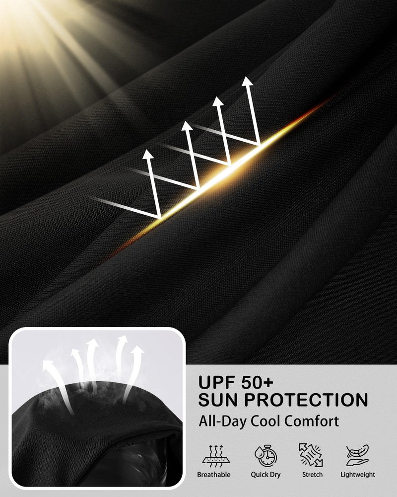 Roadbox Men's Big and Tall UPF 50+ UV Sun Protection Shirts, Long Sleeve Cooling Rash Guard Quick Dry Fishing Swim T-Shirt Black