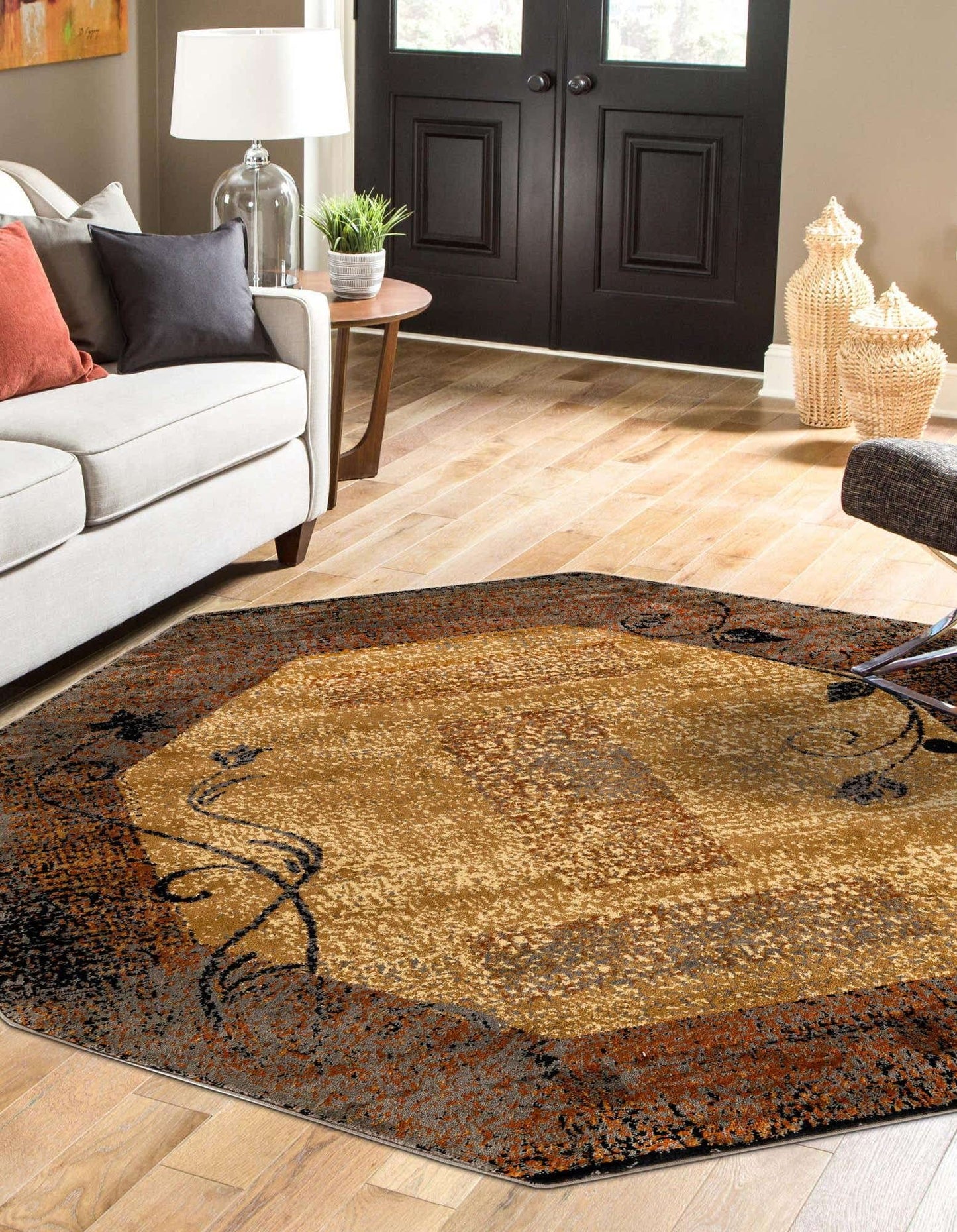 Unique Loom Barista Collection Area Rug - Excelsa (6' 1" Octagon, Beige/Brown)
