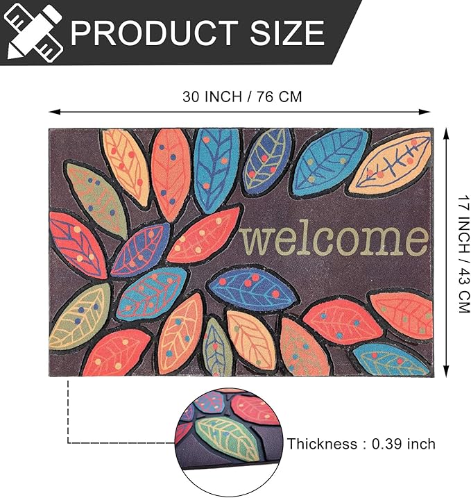 CHICHIC Door Mat, Welcome Mat 17x 30 Inch Front Door Mat Outdoors for Home Entrance Outdoors Mat for Outside Entry Way Doormat Entry Rugs, Heavy Duty Non Slip Rubber Back Low Profile, Leaves