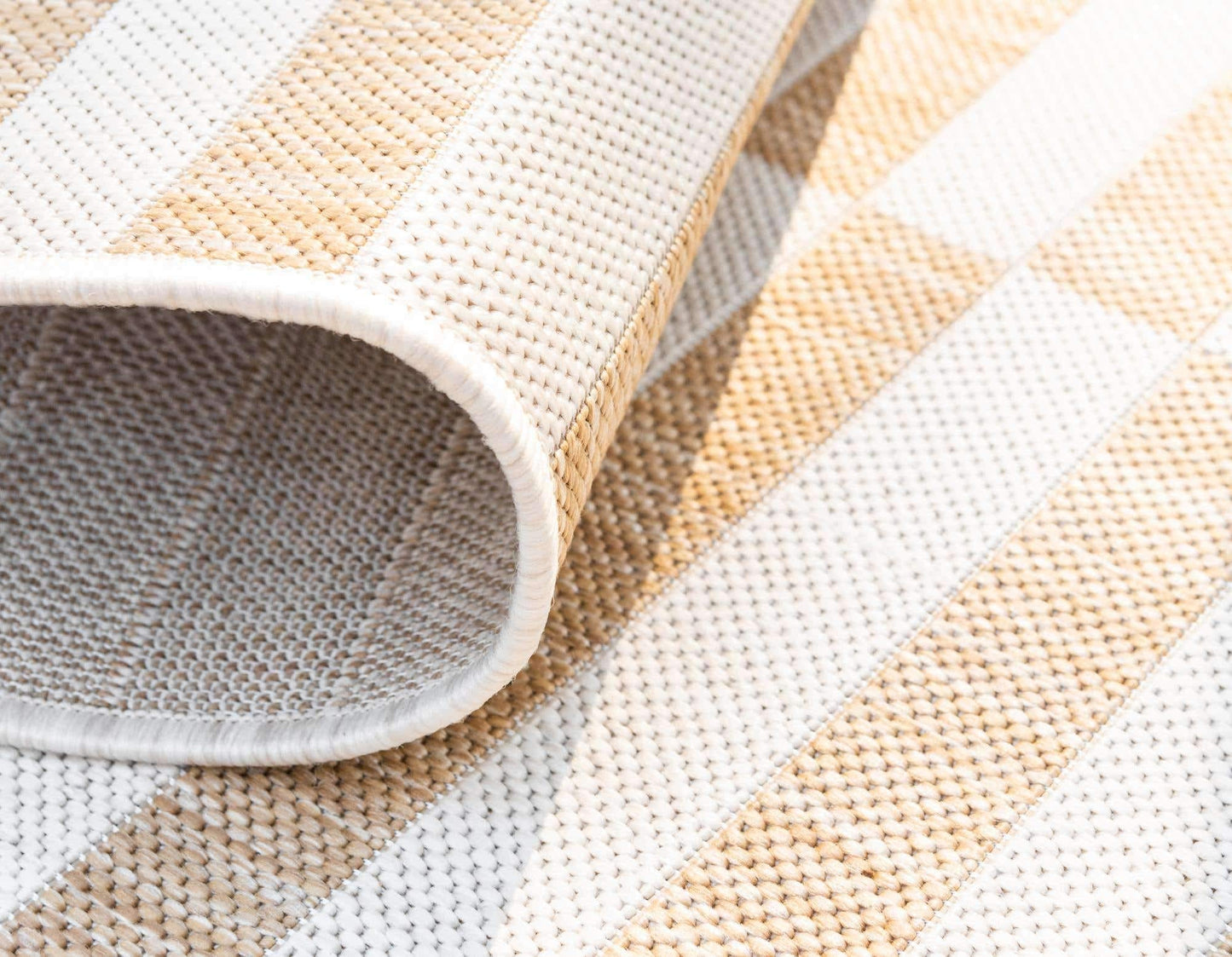 Unique Loom Outdoor Striped Collection Area Rug - Striped (2' x 6' 1" Runner, Taupe/Ivory)