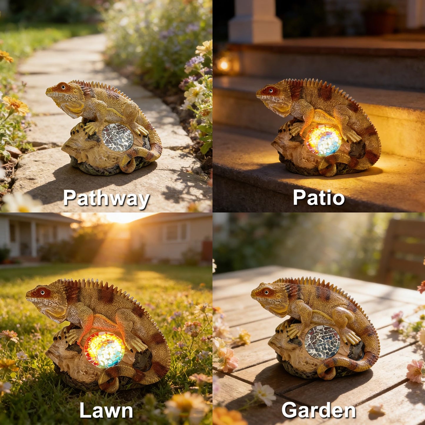 Vasesun Solar Iguana Garden Statues Decor for Outdoor, Khaki Iguana Figurine Lights for Lawn Patio Yard Decoration - Unique Christmas Housewarming Gifts for Grandma Wowen Mom