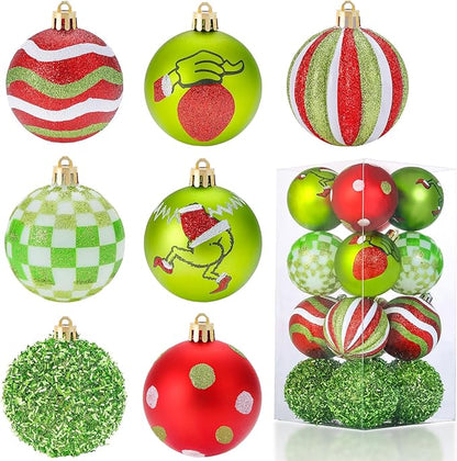 16Pcs Christmas Ball Ornaments Lime Green Red and White Christmas Tree Decorations Set 2.36" Shatterproof Plastic Ornaments for Tree, Hanging Xmas Décor for Office Holiday Home Indoor&Outdoor