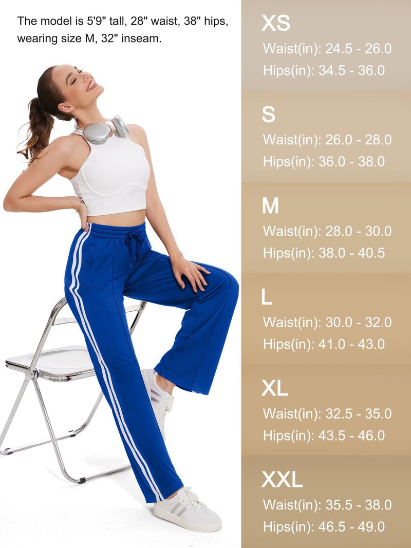Tapata Petite Women's 28" Inseam Active Track Pants Striped Loose Fit Running Sporty Bottoms Travel Athletic Jogging, Blue, M