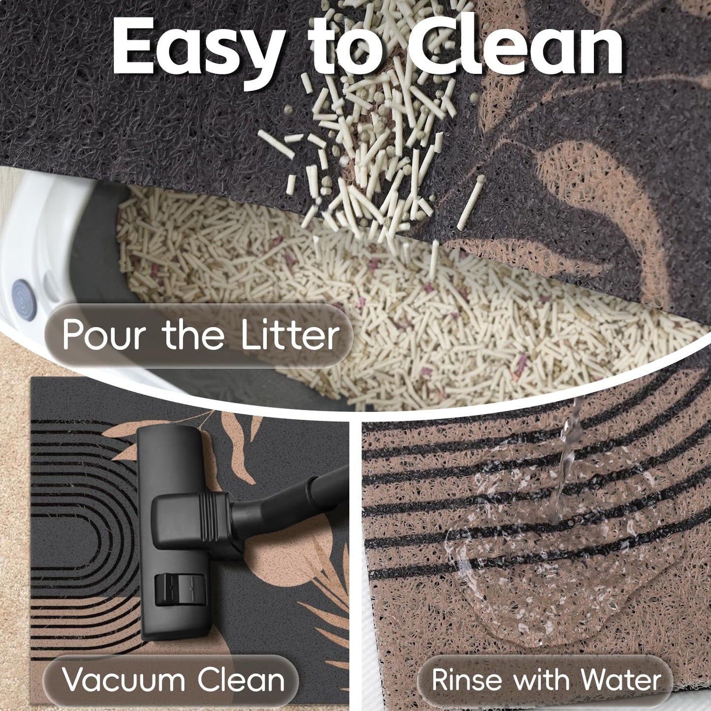 Cat Litter Mat Litter Trapping Mat, 24"x15" Waterproof Urine Proof Litter Box Mat Catcher Mat Non-Slip Washable for Kitty Kitten, Black