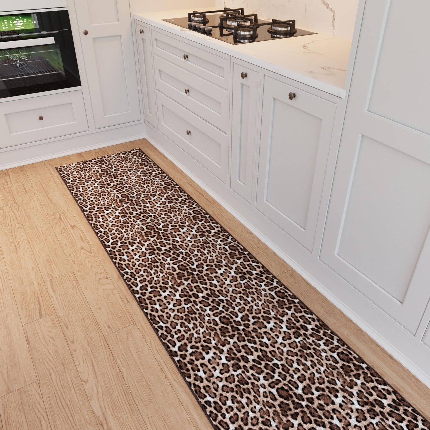 Ottomanson Kitchen Runner Rug 1'10.5" x 6' – Machine Washable Soft Non-Slip Rug, Quick Dry Low Pile Carpet for Kitchen, Bathroom & Entryway, Leopard Print Brown
