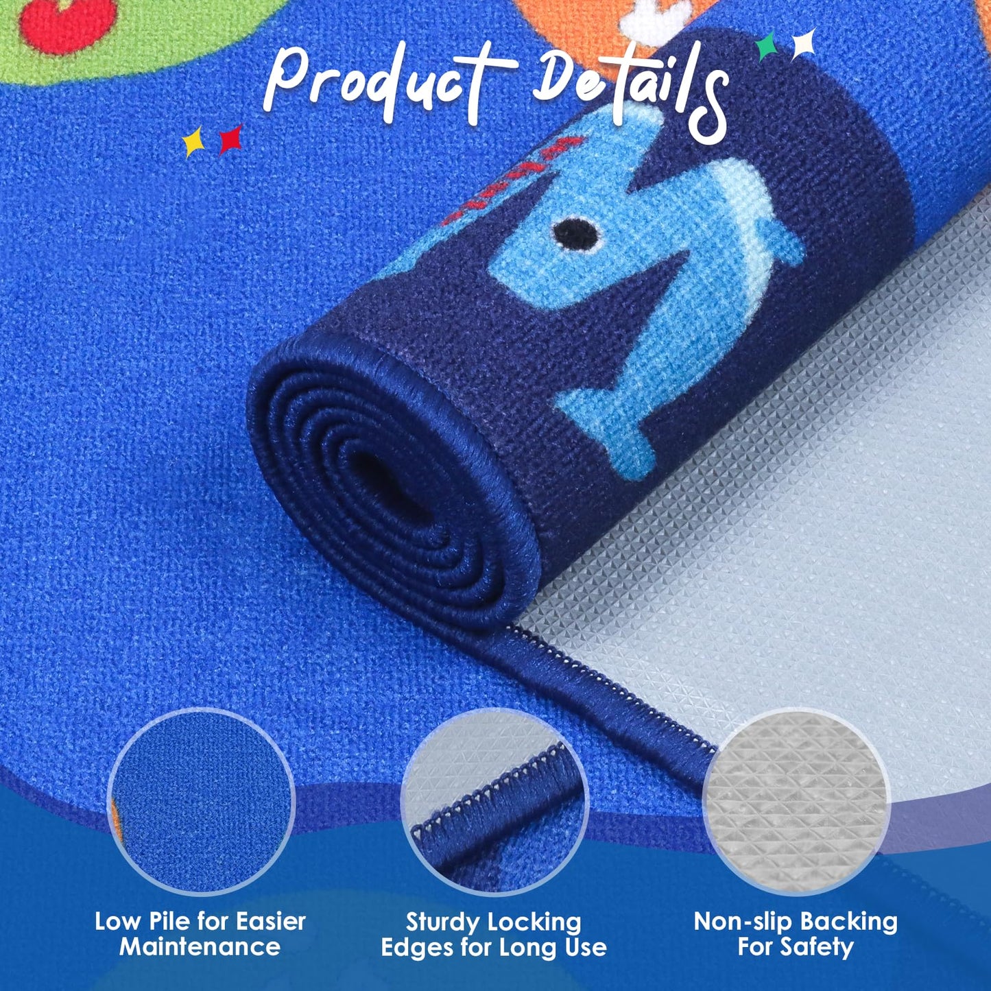 lotoo Classroom ABC Rug, Kids Rugs for Playroom, Preschool Educational Carpet for Learning Alphabet Animals Words Numbers, Kids Daycare Nursery Play Mat for Toddlers Children Bedroom School