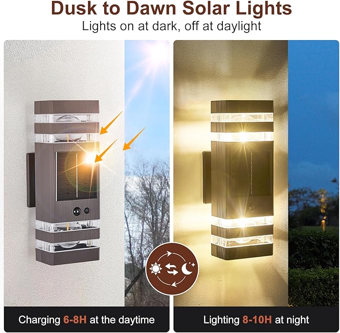 Oil Rubbed Bronze Solar Outdoor Wall Lights with 3-Mode Motion Sensor Outside Sconces Up Down Solar Porch Light Fixtures 3000K 500LM Dusk to Dawn Modern Exterior Wall Lamp for House Garage Front Door