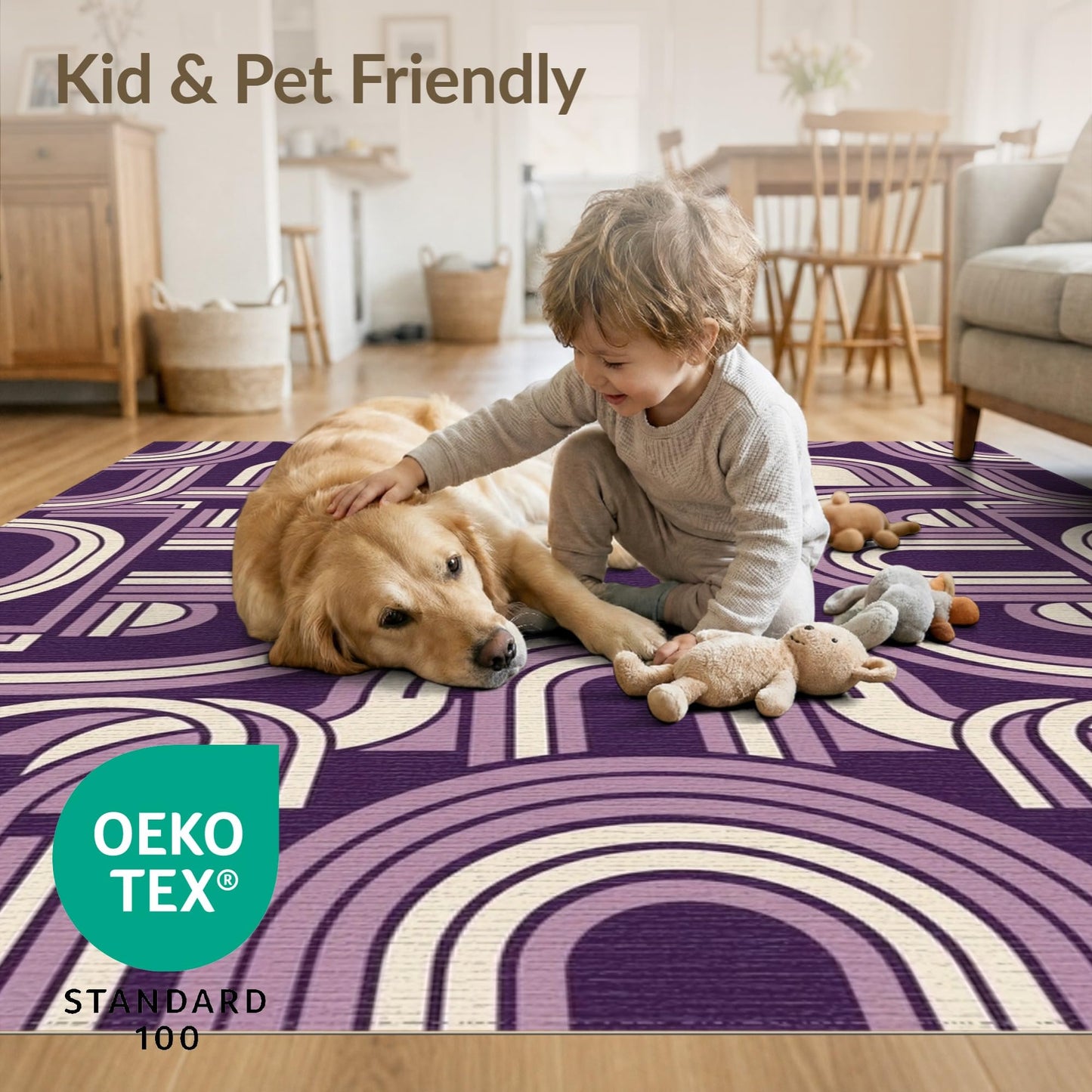 ODIKA 4'x6' Stylized Archway Forms Minimalist Contemporary Display Washable Area Rug for Playroom, Bedroom, Reading Nook, Pet Friendly & Kids Safe Play