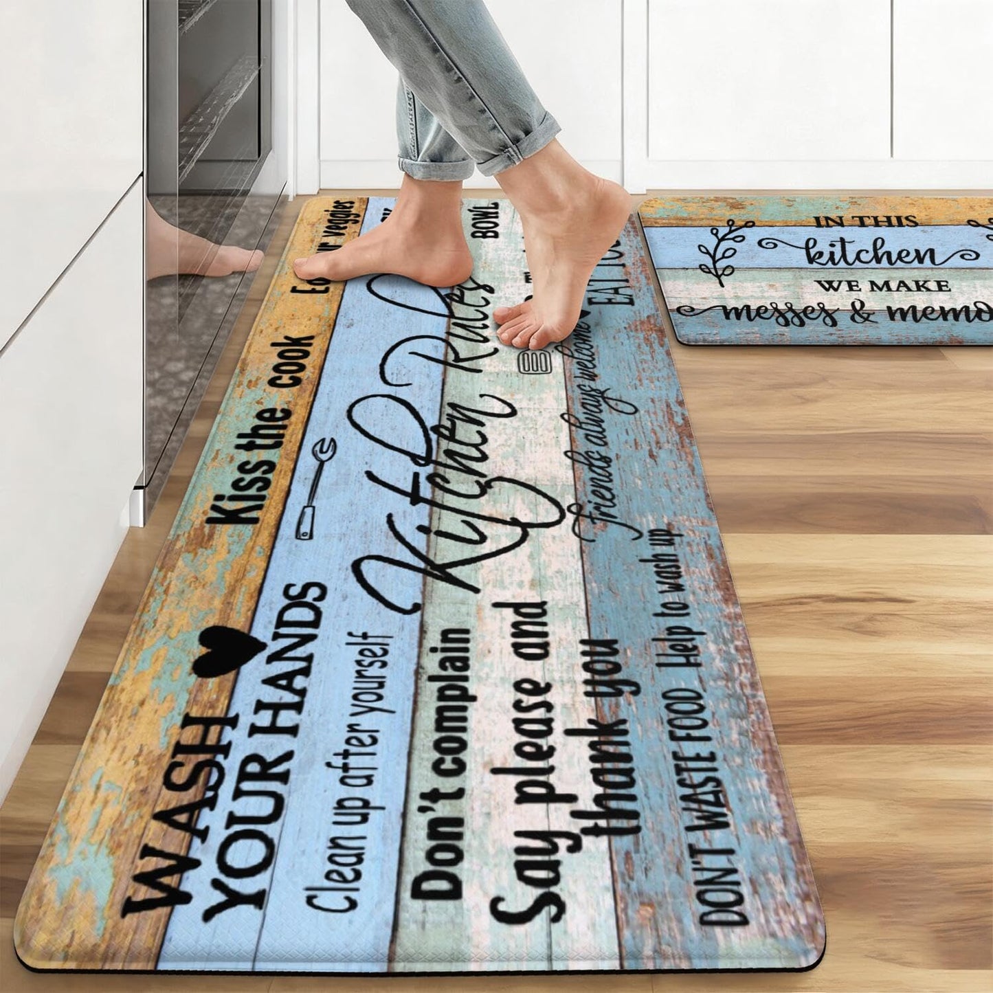 Farmhouse Kitchen Rug Sets of 2 Piece Cushioned Comfort Mat for Home & Office Non Slip Rugs and Mats Anti Fatigue Kitchen Mats for Kitchen Floor Comfort Standing Carpet Runner Rugs17.3 47"+17.3" 30"
