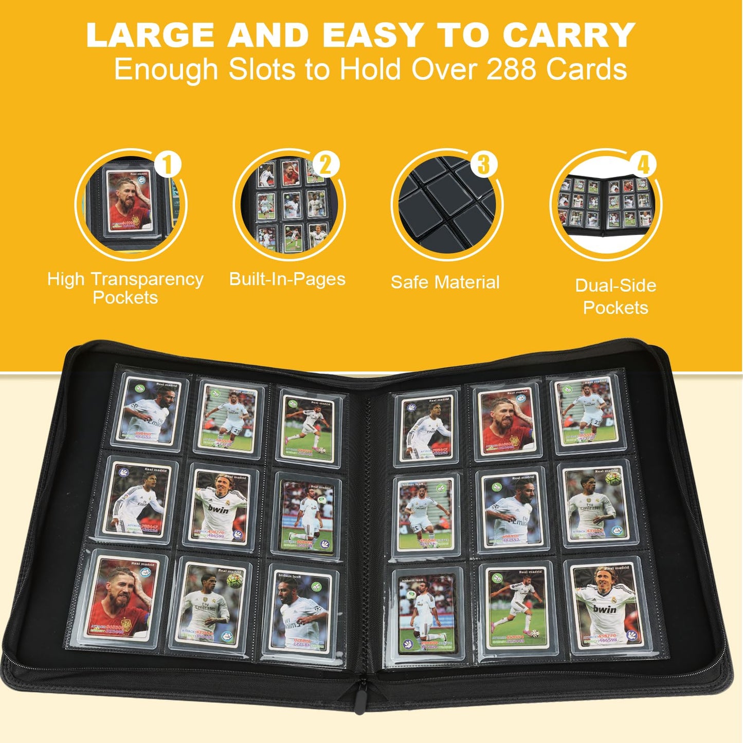 Toploader Binder,Toploader Hard Cases, 9-Pocket Pages Sleeves Hold up 288 Cards.Toploader Card Binder with Sleeves for “3×4” rigid，Card Holder(Light Blue)
