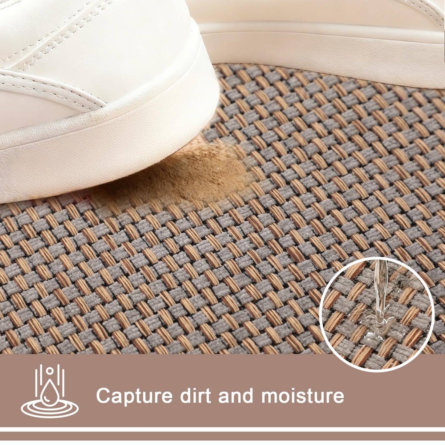 MATIRUG Door Mat,Ultra Thin Half Circle Non Slip Washable Indoor Outdoor Doormat,Low Profile Welcome Entryway Dirt Trapper Entry Rug for Front Back Door Kicthen 17"x29"BeigeGray