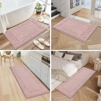 Pauwer Bathroom Rugs Sets 3 Piece Bathroom Shower Rugs with U-Shaped Contour Toilet Mat Absorbent Microfiber Plush Bath Mats Non Slip Bath Rug Machine Washable Shaggy Bath Mat Set, Dusty Pink