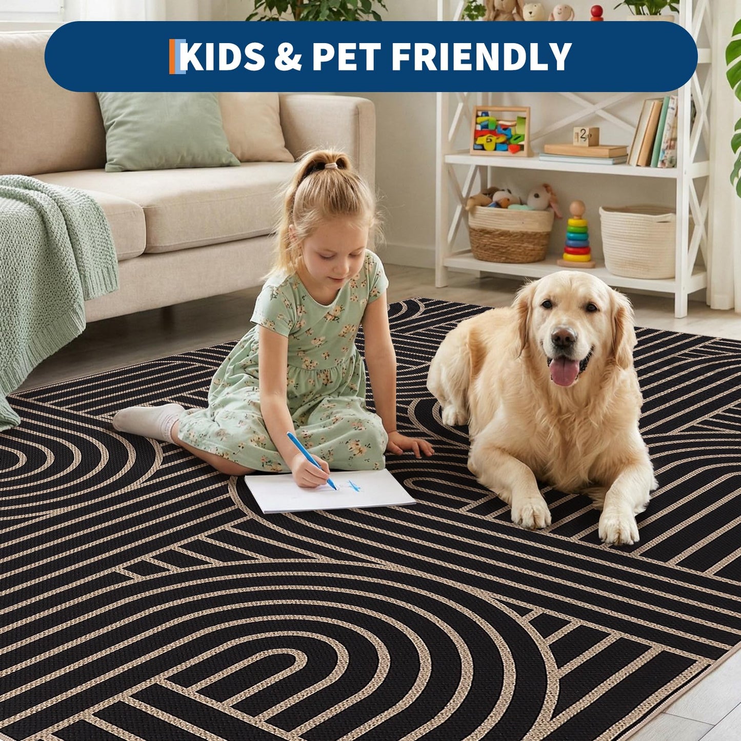 GarveeHome Easy Jute 2x8 Modern Rainbow Runner Rug for Hallway Kitchen Bedroom Non Slip Indoor Outdoor Runner Door Mat for Laundry Porch