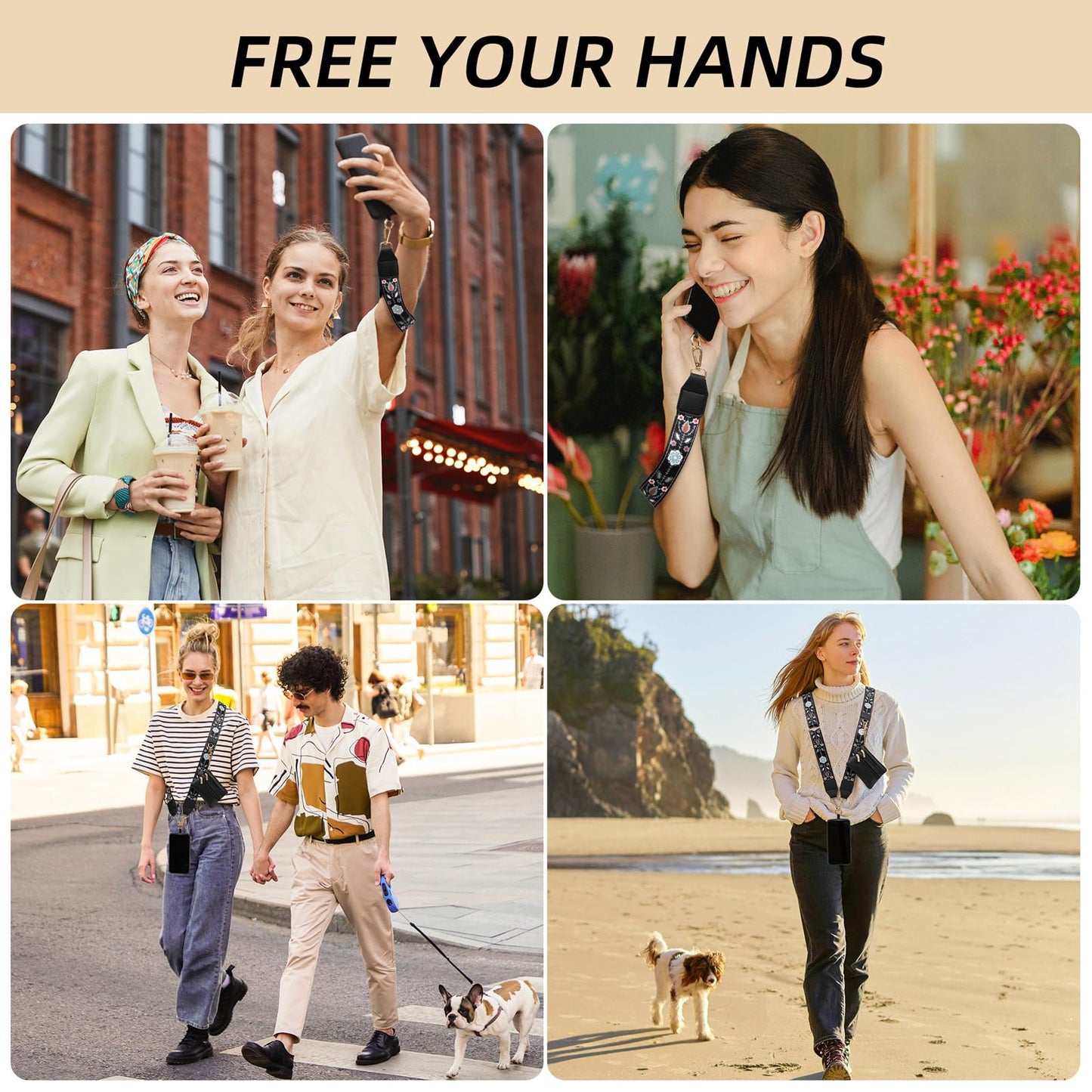 CUEDM Cell Phone Lanyard Crossbody,Adjustable Cell Phone Strap with Detachable Wristlet for Hands-Free Occasions,Clip and Go Strap for Phone with Wallet Crossbody